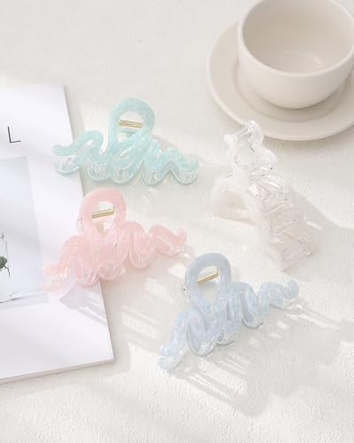 Secroma Large Claw Clips for Thick Hair, 4-Pack Marble Geometric Acrylic Clips