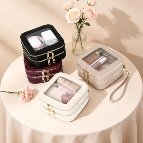 LOFOWN Mini Clear Makeup Pouch - 2-Layer Transparent Cosmetic Travel Bag