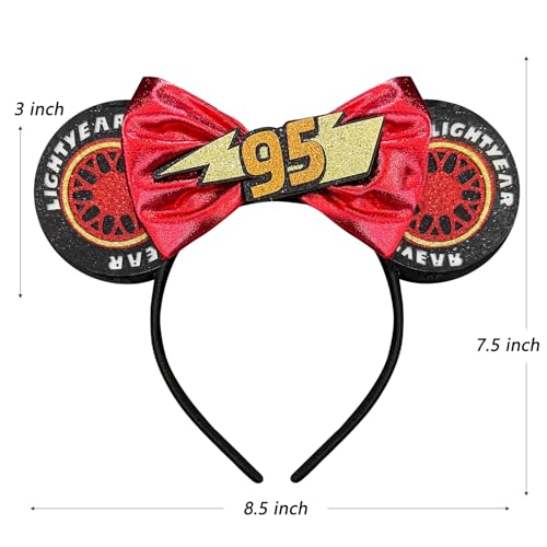 Women Sparkling Red Bow Car Mouse Ears Headband for Cosplay & Parties