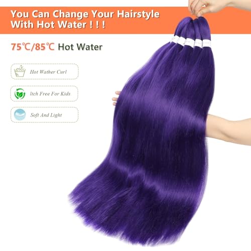 Pre-Stretched Purple Braiding Hair Extensions – 24 Inch, 2 Packs