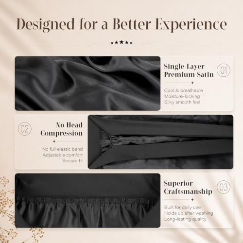 ZAVIDE Extra-Long Satin Sleep Bonnet with Adjustable Tie Band for Hair