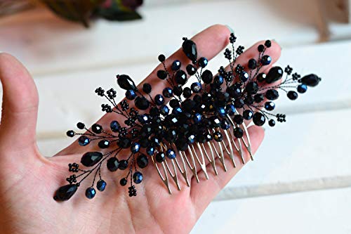 Kercisbeauty Black Crystal Hair Comb, Handmade Bridal Wedding Headpiece