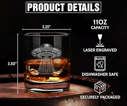 Vintage Alien Engraved Whiskey Glass - Unique Gift for UFO Lovers