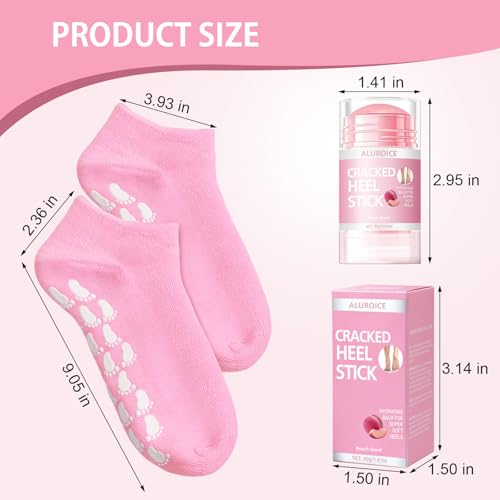 Aluroice Pink Silicone Moisturizing Socks with 60% Urea Foot Cream Set - Dry Heel Care