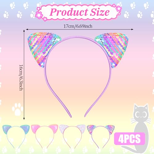 4PCS Light Up Reversible Sequin Cat Ear Headbands for Parties