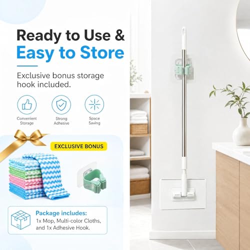 Mini Lazy Mop with Clip-on Grip & Zero-Touch Cloth Change