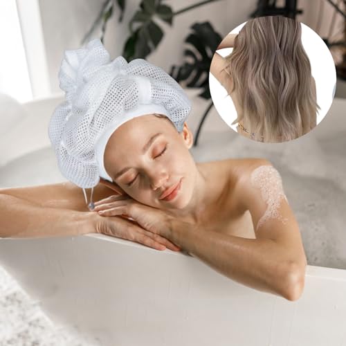 LiWeuHui 2-Pack Net Bonnet for Curly Hair - White Satin-Feel Mesh Drying Cap & Sleep Cap Set