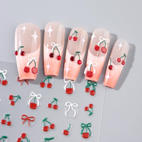 Cherry Nail Stickers – 2 Sheets Self-Adhesive Nail Art Decals