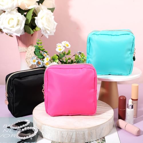 Hushee 4-Pack Nylon Makeup Bags in Black, Fuchsia, Mint, Grape (Mini)