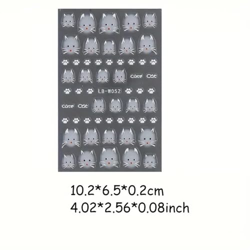 Cute Cat Nail Art Stickers - 2 Sheets 5D Self-Adhesive Decals