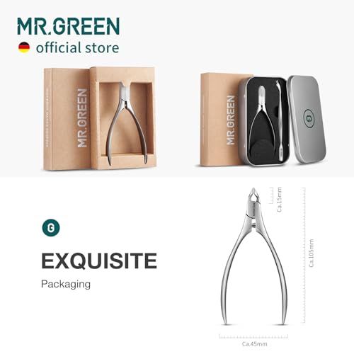 MR.GREEN Cuticle Nippers + Manicure Pusher Set with Built-in Spring - Dead Skin Remover & Nail Trimmer