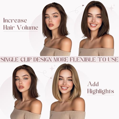 Elailite Dark Brown 10 Inch Short Clip-In Human Hair Extensions 6PCS, Natural Volume & Blends Well