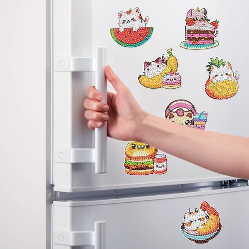 INCOK Cat Diamond Art Magnets - 12 PCS DIY Fridge Decor Kit