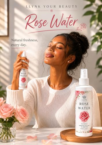 LLYNK Rose Water Facial & Hair Spray - 8 fl oz Alcohol-Free Hydrating Mist