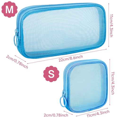 Mini Zipper Nylon Mesh Pouches - 4 Pack Cosmetic Bags (White, S)