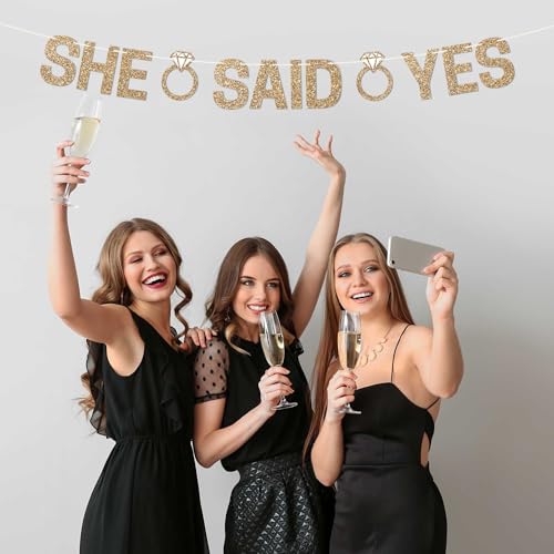 Gold Glitter She Said Yes Banner - Pre-Strung Engagement Decor