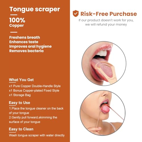 2-Piece Copper & Stainless Steel Tongue Scraper Set for Fresh Breath