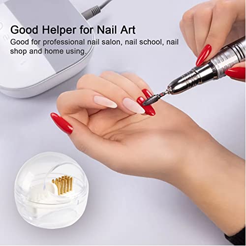 LXIANGN Nail Drill Bit Cleaner Box with 2 Brushes - White, Clear Cover