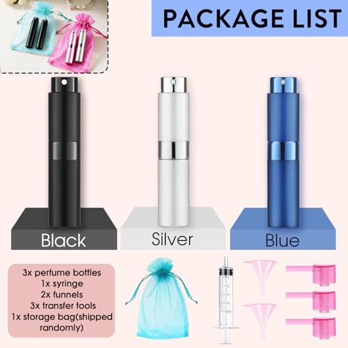 3-Pack Travel Perfume Atomizer Spray Bottles - Refillable & Portable