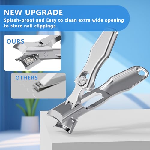 INXEN Silver 2PCS Nail Clippers for Thick Nails - Wide Jaw, No Splash, Storage Catcher, Ergonomic Design for Seniors