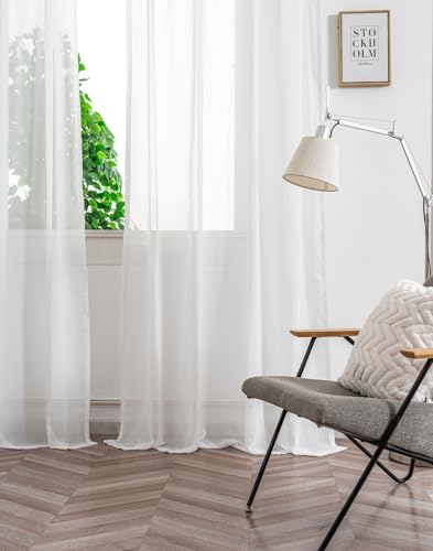 Ivory White Sheer Curtains - 90" Long, 2 Panels, Rod Pocket