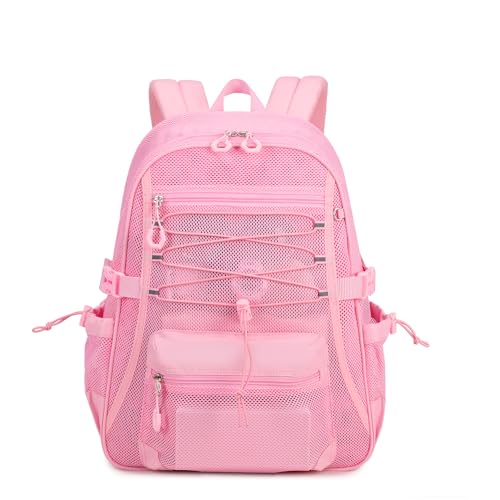 Lightweight See-Through Mesh Backpack for School & Beach - Pink