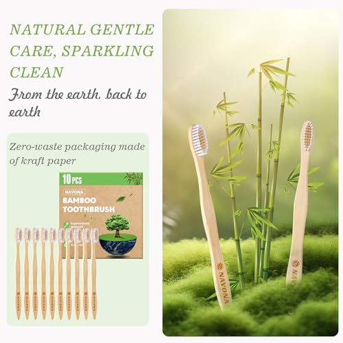 Eco-Friendly Bamboo Toothbrush Set - 10 Pack with Medium Bristles