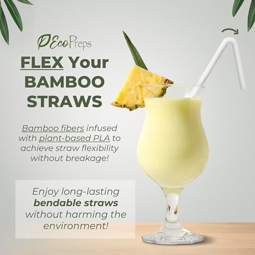 EcoPreps 120 Count Biodegradable Bamboo Fiber Drinking Straws