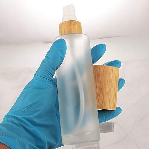 COSIDEA 100ml Bamboo Lid Frosted Glass Lotion Pump Bottles - 4 Pack