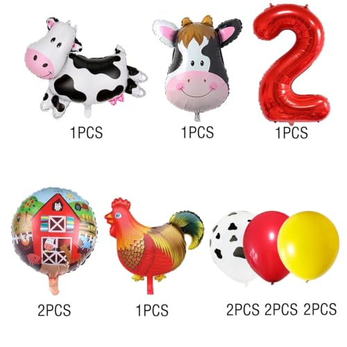 Farm Animals 2nd Birthday Party Decorations - 12PCS Foil Balloons