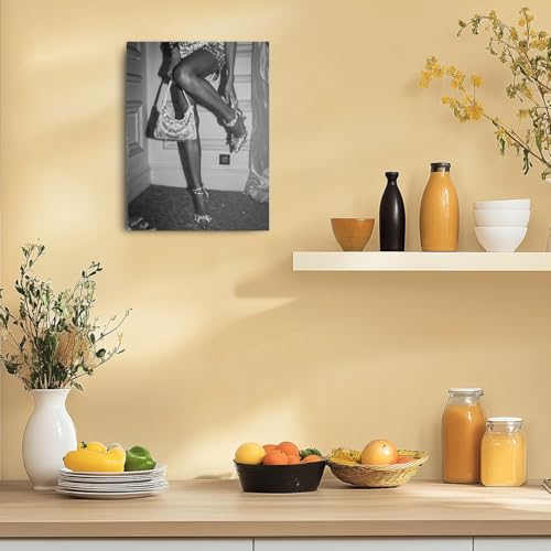 Trendy Black and White Canvas Wall Art - Chic Woman Decor 15x11.4in