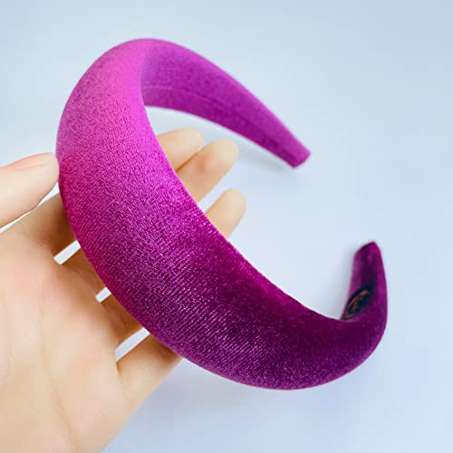FunCosta Fuchsia Velvet Padded Wide Headband for Women & Girls Vintage Hair Accessory