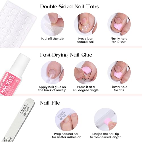 Beetles Glitter Rush Press On Toe Nails Kit - 288 Pcs Short Squoval Fake Nails with Glitter, 12 Colors, Nail Glue & Accessories