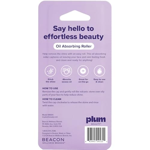 Plum Beauty Volcanic Stone Oil Absorbing Roller, Reusable 2-Pack
