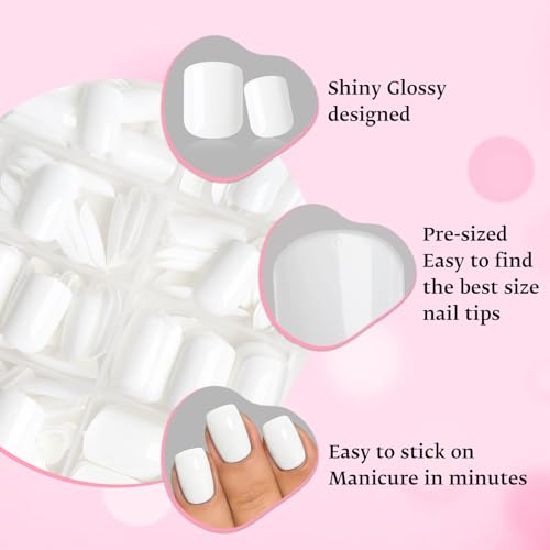 LoveOurHome White Short Square Press On Nails with Glue & Tabs - 168pc