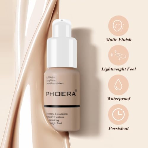 PHOERA Liquid Foundation for Mature Skin - 2-Pack (Nude & Buff Beige)