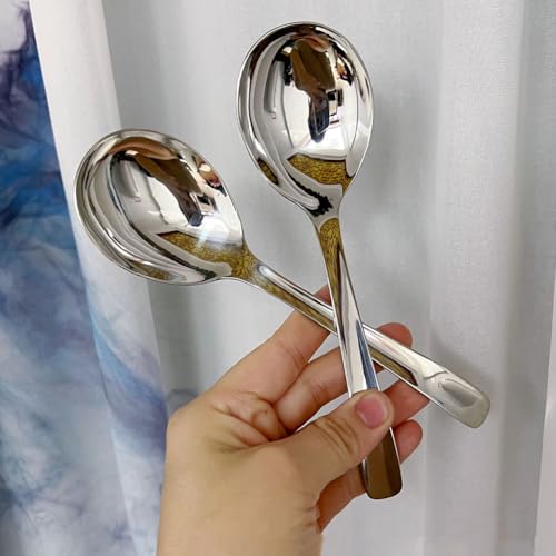 GSHLLO Stainless Steel Deep Bowl Soup Spoons - Set of 4, 17.5cm