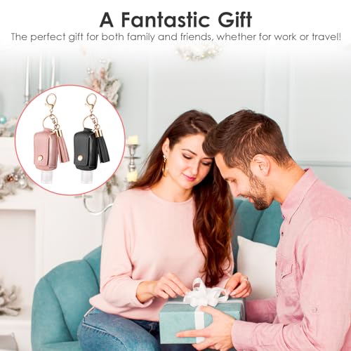 2Pcs Portable Leather Hand Sanitizer Holder, Travel Size Keychain