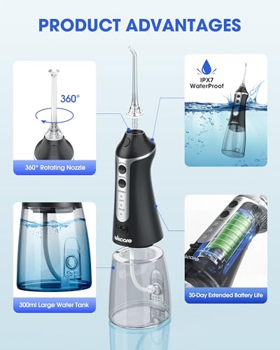 HOHOO Portable Water Flosser with 300ML Tank, 4 Modes, IPX7 Waterproof Rechargeable Oral Irrigator for Deep Cleaning
