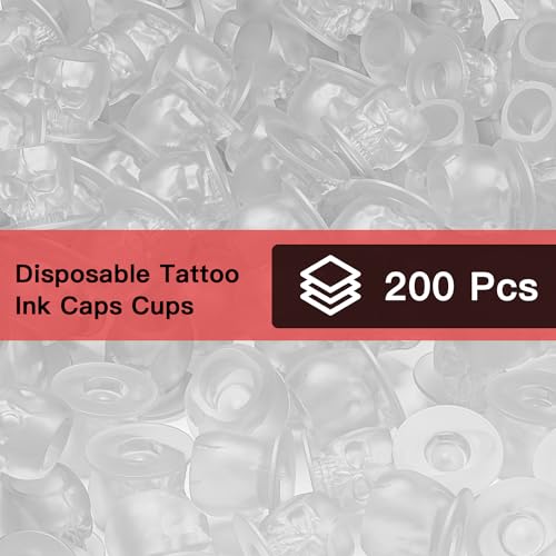 OZER Skull Silicone Tattoo Ink Cups - 200pcs Disposable Pigment Caps