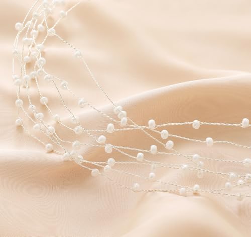 BABEYOND Silver Pearl Bridal Headpiece with Lace Ribbon