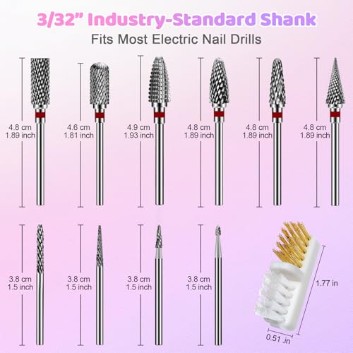 CGBE 10PCS Red Tungsten Carbide Nail Drill Bits Set