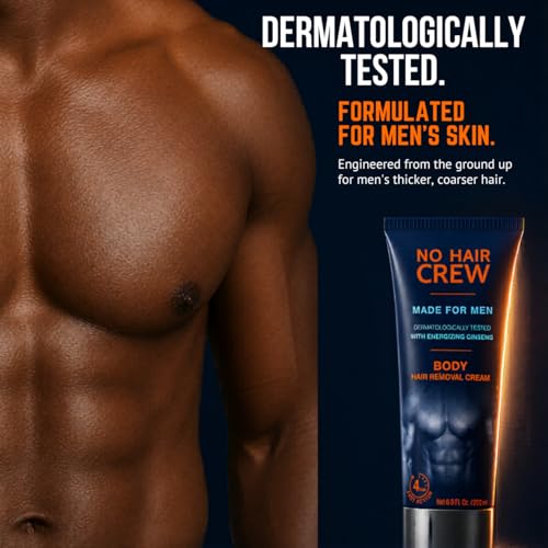 No Hair Crew Body At Home Hair Removal Cream for Manscaping Unwanted Hair with Energizing Ginseng, Premium Depilatory, Painless & Flawless, Made for Men, 200ml
