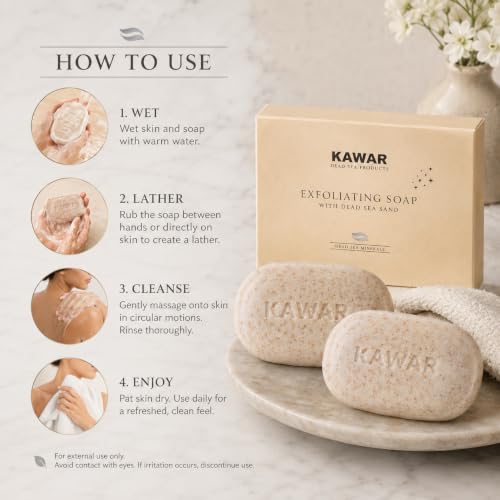 KAWAR Dead Sea Exfoliating Soap Bar with Salicylic Acid - 1-Pack, Vegan & Nourishing