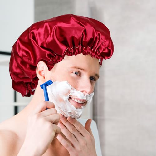 Red Satin Shower Cap for Men & Women - Waterproof & Large