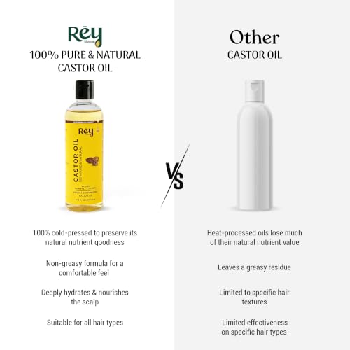 Castor Oil for Hair & Skin - Rey Naturals Cold Pressed Arandi Oil 200 ml