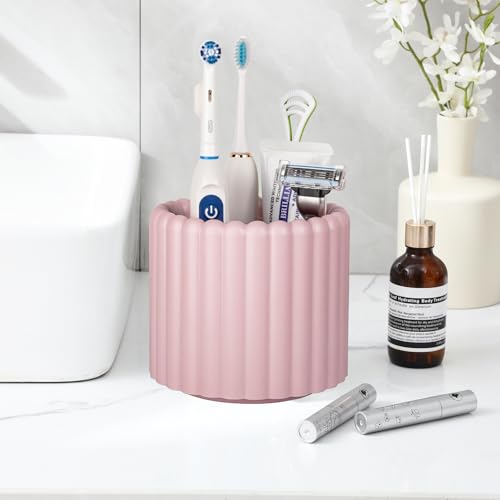 Rotating Makeup Brush Holder Organizer with 7 Removable Slots - Pink