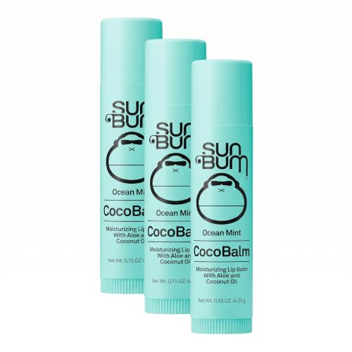 Sun Bum Cocobalm Ocean Mint Lip Balm Pack of 3 - Hydrating Coconut & Aloe Vera Stick