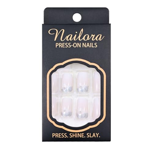 Nailora Press On Nails - Rose Floral Ombre French Tip Gel Fake Nails