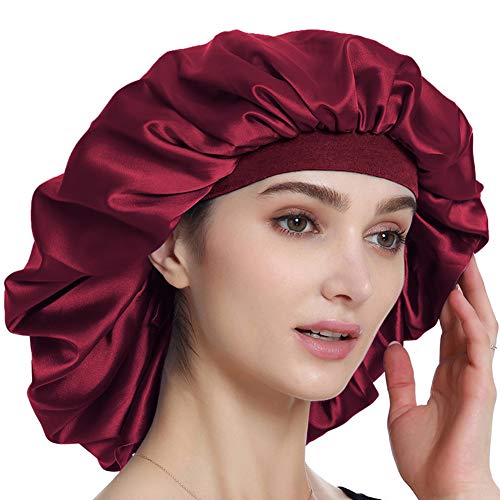 Alnorm Extra Large Silky Satin Bonnet - Double Layer, One Size, Wine Red